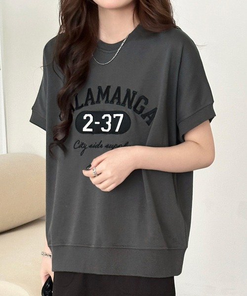 DAY CLOSET(デイ クローゼット)の「半袖 英字 刺繍 カレッジロゴ Tシャツ レディース(Tシャツ/カットソー・レディース・ブラック/ダークグレー・L/M)」の15枚目の写真
