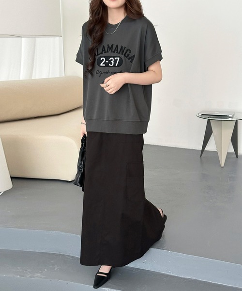DAY CLOSET(デイ クローゼット)の「半袖 英字 刺繍 カレッジロゴ Tシャツ レディース(Tシャツ/カットソー・レディース・ブラック/ダークグレー・L/M)」の18枚目の写真