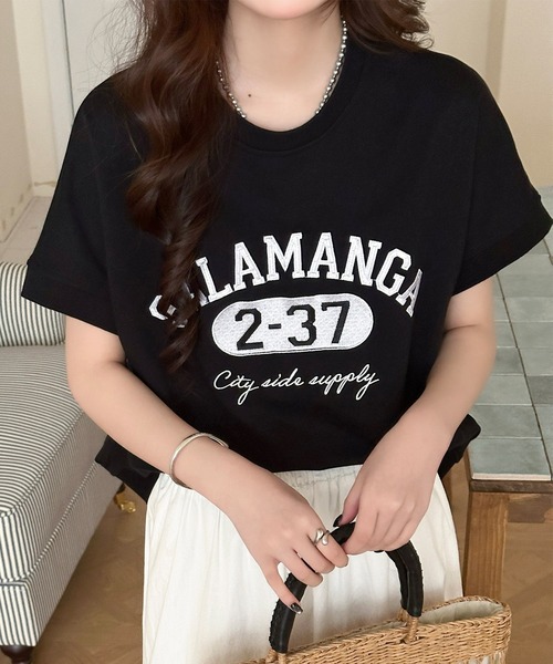 DAY CLOSET(デイ クローゼット)の「半袖 英字 刺繍 カレッジロゴ Tシャツ レディース(Tシャツ/カットソー・レディース・ブラック/ダークグレー・L/M)」の3枚目の写真