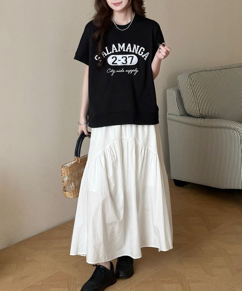 DAY CLOSET(デイ クローゼット)の「半袖 英字 刺繍 カレッジロゴ Tシャツ レディース(Tシャツ/カットソー・レディース・ブラック/ダークグレー・L/M)」の9枚目の写真