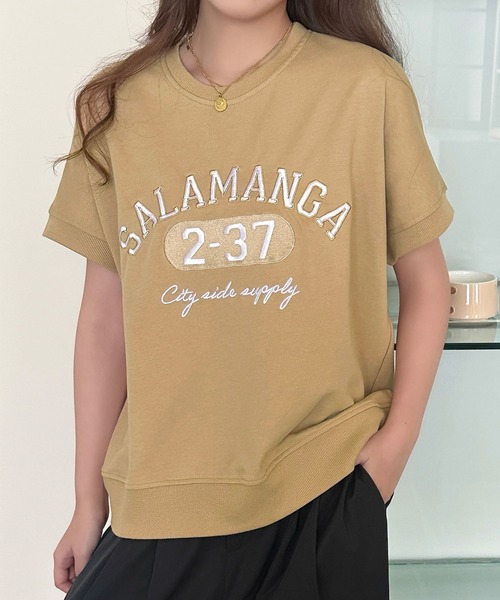 DAY CLOSET(デイ クローゼット)の「半袖 英字 刺繍 カレッジロゴ Tシャツ レディース(Tシャツ/カットソー・レディース・ブラック/ダークグレー・L/M)」の20枚目の写真