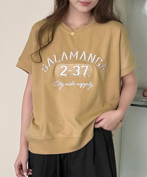 DAY CLOSET(デイ クローゼット)の「半袖 英字 刺繍 カレッジロゴ Tシャツ レディース(Tシャツ/カットソー・レディース・ブラック/ダークグレー・L/M)」の22枚目の写真