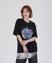 VINTAGE HEART PATCH T-SHIRT(BLACK)