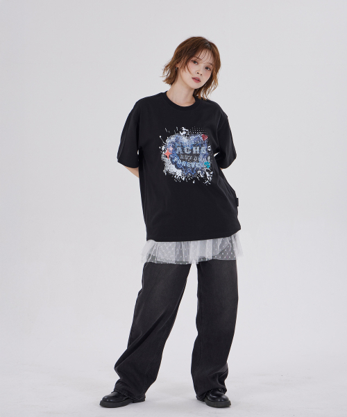 DYSFUNCT（ディスファンクト）の「VINTAGE HEART PATCH T-SHIRT(BLACK)（Tシャツ/カットソー・レディース・その他・SMALL/MEDIUM/LARGE）」の2枚目の写真