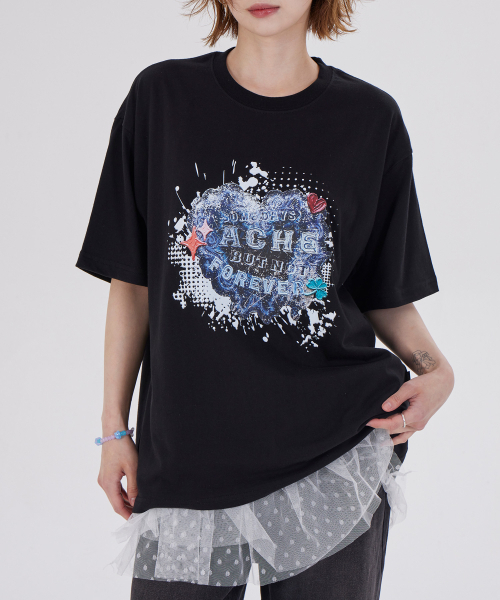DYSFUNCT（ディスファンクト）の「VINTAGE HEART PATCH T-SHIRT(BLACK)（Tシャツ/カットソー・レディース・その他・SMALL/MEDIUM/LARGE）」の3枚目の写真