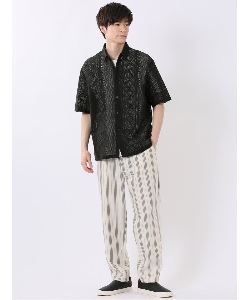 TAKA-Q(タカキュー)の「リネン混 先染め ストライプ柄 ややゆったり ワイド アンクル イージー パンツ メンズ(チノパンツ・メンズ・ブラウン/アイボリー・S/MEDIUM/LARGE/X-LARGE)」の22枚目の写真