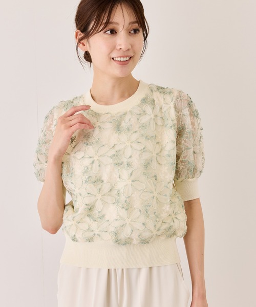 Jayro(ジャイロ)の「花柄ラメ半袖プルオーバー(ニット/セーター・レディース・キナリ/ホワイト系その他3/ホワイト系その他5/ホワイト系その他2・FREE)」の3枚目の写真