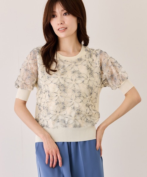 Jayro(ジャイロ)の「花柄ラメ半袖プルオーバー(ニット/セーター・レディース・キナリ/ホワイト系その他3/ホワイト系その他5/ホワイト系その他2・FREE)」の4枚目の写真