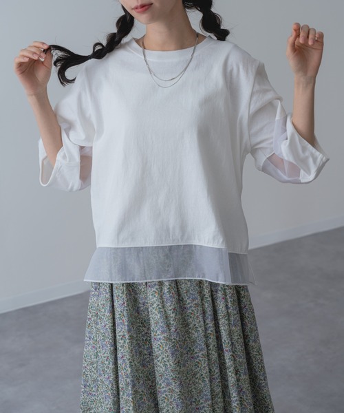 ANNA LUNA（アンナルナ）の「【ANNA LUNA】ラクなのにこなれ見えする 袖シアー プルオーバー！（Tシャツ/カットソー・レディース・ブラック/ブルー/オフホワイト/ホワイト×ブラック・MEDIUM）」の9枚目の写真