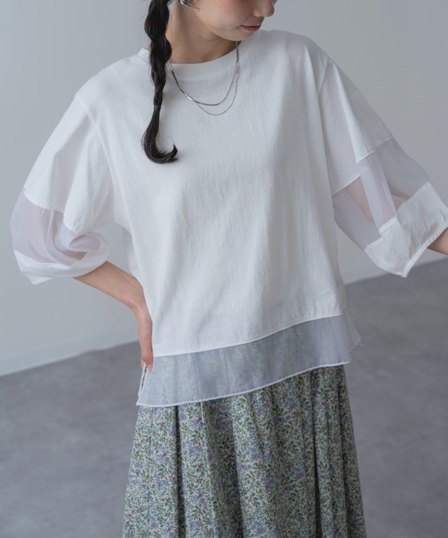 ANNA LUNA（アンナルナ）の「【ANNA LUNA】ラクなのにこなれ見えする 袖シアー プルオーバー！（Tシャツ/カットソー・レディース・ブラック/ブルー/オフホワイト/ホワイト×ブラック・MEDIUM）」の10枚目の写真