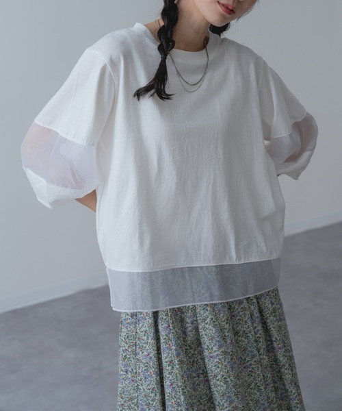 ANNA LUNA（アンナルナ）の「【ANNA LUNA】ラクなのにこなれ見えする 袖シアー プルオーバー！（Tシャツ/カットソー・レディース・ブラック/ブルー/オフホワイト/ホワイト×ブラック・MEDIUM）」の11枚目の写真