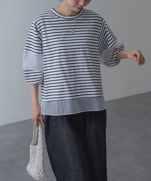 ANNA LUNA（アンナルナ）の「【ANNA LUNA】ラクなのにこなれ見えする 袖シアー プルオーバー！（Tシャツ/カットソー・レディース・ブラック/ブルー/オフホワイト/ホワイト×ブラック・MEDIUM）」の12枚目の写真