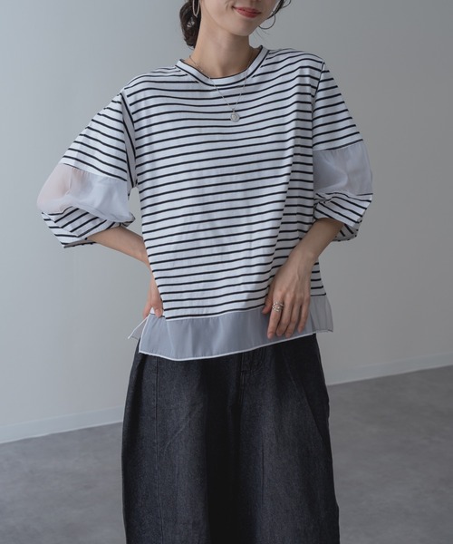 ANNA LUNA（アンナルナ）の「【ANNA LUNA】ラクなのにこなれ見えする 袖シアー プルオーバー！（Tシャツ/カットソー・レディース・ブラック/ブルー/オフホワイト/ホワイト×ブラック・MEDIUM）」の13枚目の写真