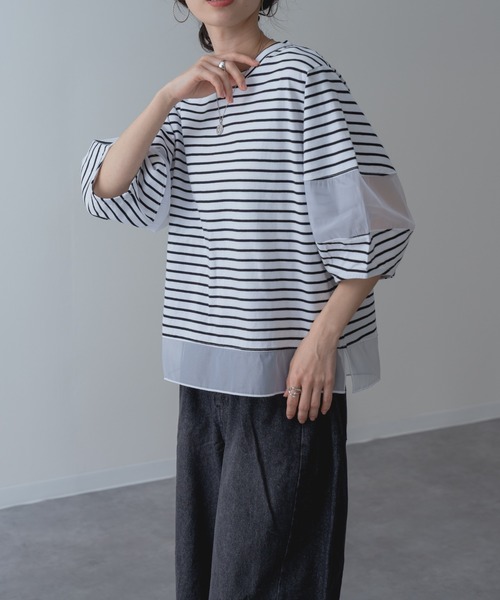 ANNA LUNA（アンナルナ）の「【ANNA LUNA】ラクなのにこなれ見えする 袖シアー プルオーバー！（Tシャツ/カットソー・レディース・ブラック/ブルー/オフホワイト/ホワイト×ブラック・MEDIUM）」の14枚目の写真