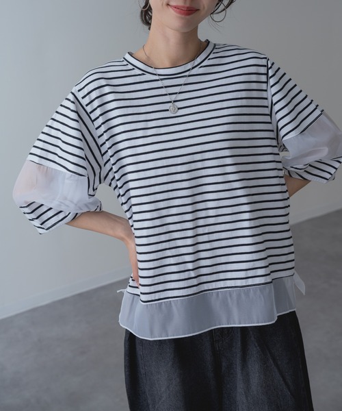ANNA LUNA（アンナルナ）の「【ANNA LUNA】ラクなのにこなれ見えする 袖シアー プルオーバー！（Tシャツ/カットソー・レディース・ブラック/ブルー/オフホワイト/ホワイト×ブラック・MEDIUM）」の15枚目の写真
