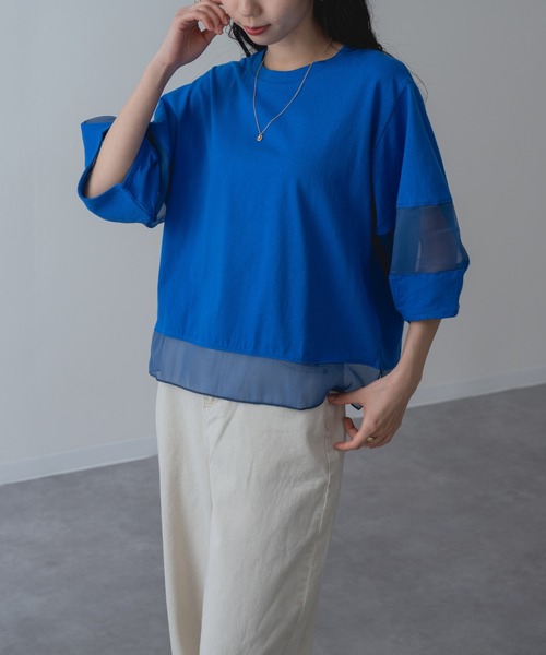 ANNA LUNA（アンナルナ）の「【ANNA LUNA】ラクなのにこなれ見えする 袖シアー プルオーバー！（Tシャツ/カットソー・レディース・ブラック/ブルー/オフホワイト/ホワイト×ブラック・MEDIUM）」の16枚目の写真