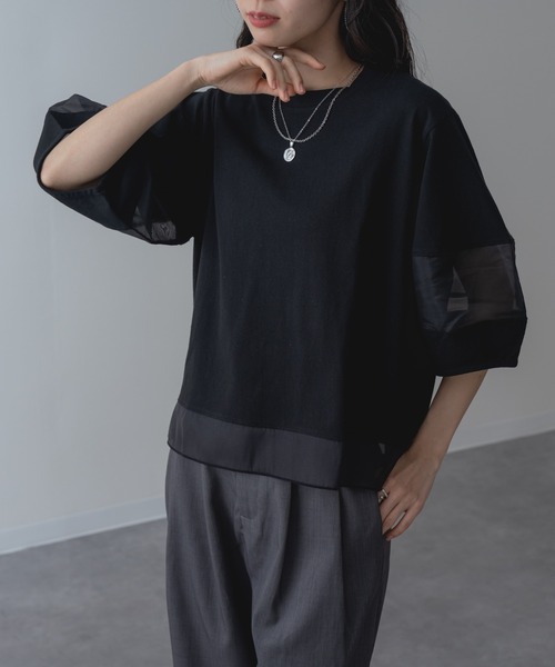 ANNA LUNA（アンナルナ）の「【ANNA LUNA】ラクなのにこなれ見えする 袖シアー プルオーバー！（Tシャツ/カットソー・レディース・ブラック/ブルー/オフホワイト/ホワイト×ブラック・MEDIUM）」の8枚目の写真