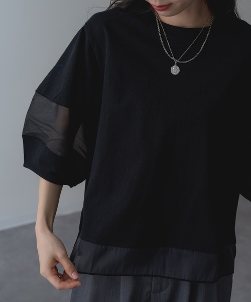 ANNA LUNA（アンナルナ）の「【ANNA LUNA】ラクなのにこなれ見えする 袖シアー プルオーバー！（Tシャツ/カットソー・レディース・ブラック/ブルー/オフホワイト/ホワイト×ブラック・MEDIUM）」の22枚目の写真