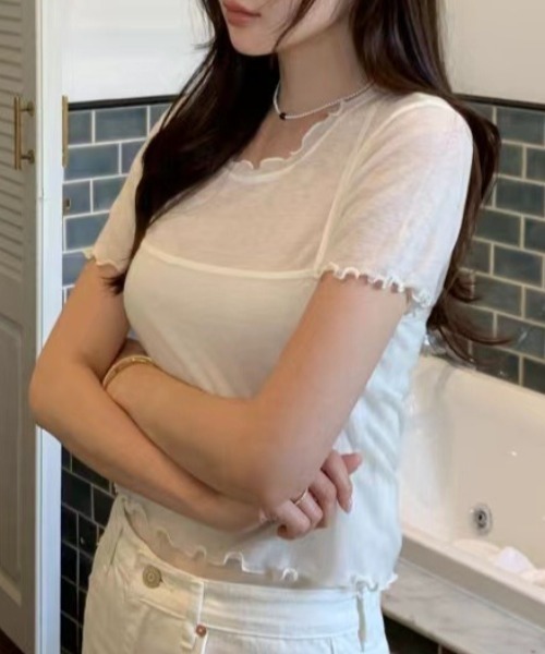 AMAJI(アマジ)の「Tシャツ + キャミソール セット(Tシャツ/カットソー・レディース・ライトピンク/ホワイト・FREE)」の4枚目の写真