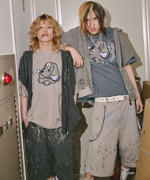 GALFY(ガルフィー)の「GALFY-闇に溶かされし犬ダメージTee(Tシャツ/カットソー・メンズ・ブルーグレー/サンドベージュ/ブラック・XL/L)」の13枚目の写真