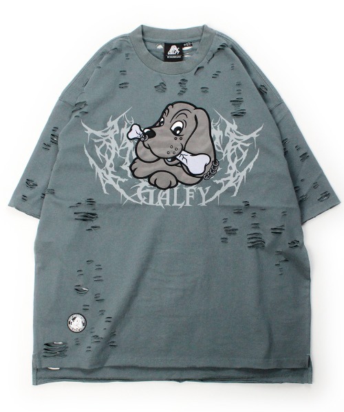 GALFY(ガルフィー)の「GALFY-闇に溶かされし犬ダメージTee(Tシャツ/カットソー・メンズ・ブルーグレー/サンドベージュ/ブラック・XL/L)」の16枚目の写真