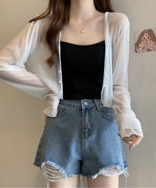 HAILY(ヘイリー)の「パール装飾シアー素材ショート丈カーディガン/冷房対策UVカット(カーディガン/ボレロ・レディース・ホワイト/ピンク/ブラック・FREE)」の10枚目の写真