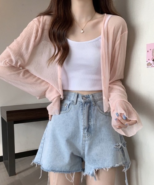HAILY(ヘイリー)の「パール装飾シアー素材ショート丈カーディガン/冷房対策UVカット(カーディガン/ボレロ・レディース・ホワイト/ピンク/ブラック・FREE)」の18枚目の写真
