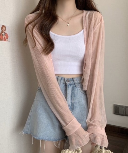 HAILY(ヘイリー)の「パール装飾シアー素材ショート丈カーディガン/冷房対策UVカット(カーディガン/ボレロ・レディース・ホワイト/ピンク/ブラック・FREE)」の16枚目の写真