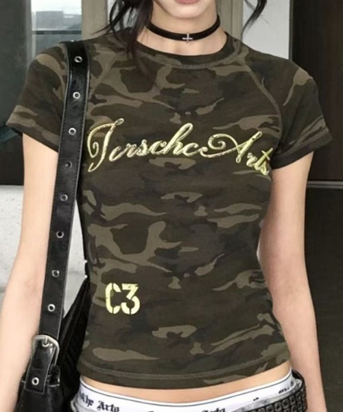 NANEA（ナネア）の「カモフラ柄 ゴールドロゴ ちびTシャツ（Tシャツ/カットソー・レディース・カモフラージュ・MEDIUM/SMALL/X-LARGE/LARGE）」の6枚目の写真
