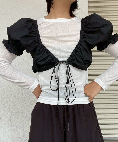 AMAIL(アマイル)の「Puff Crop Blouse(シャツ/ブラウス・レディース・ホワイト/ブラック・FREE)」の7枚目の写真