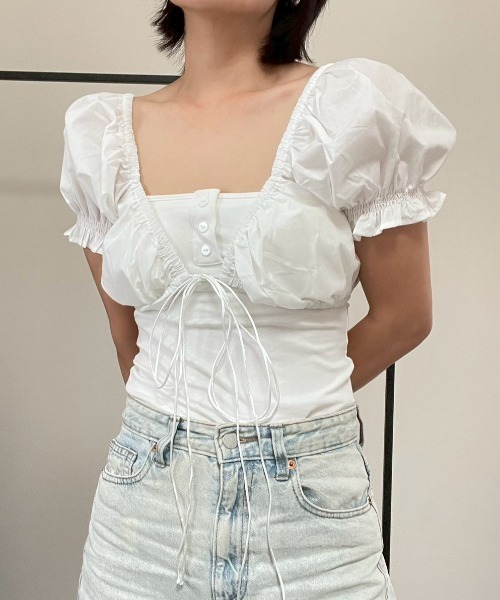 AMAIL(アマイル)の「Puff Crop Blouse(シャツ/ブラウス・レディース・ホワイト/ブラック・FREE)」の13枚目の写真