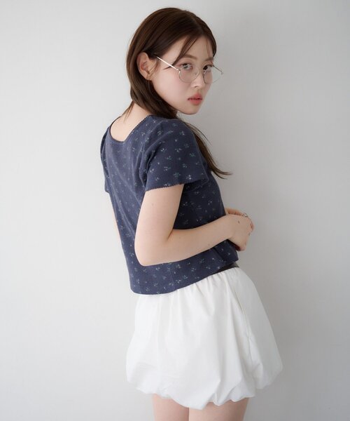 Kastane(カスタネ)の「【花柄&無地】ピコポコTEE(Tシャツ/カットソー・レディース・オフホワイト/ホワイト/ネイビー/サックスブルー/イエロー・FREE)」の7枚目の写真