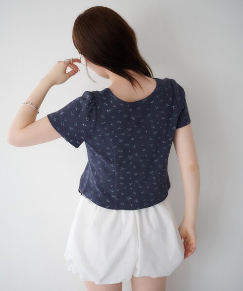 Kastane(カスタネ)の「【花柄&無地】ピコポコTEE(Tシャツ/カットソー・レディース・オフホワイト/ホワイト/ネイビー/サックスブルー/イエロー・FREE)」の8枚目の写真