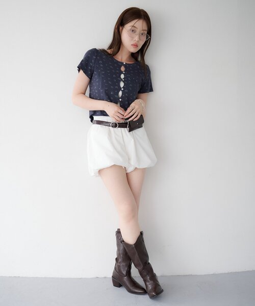 Kastane(カスタネ)の「【花柄&無地】ピコポコTEE(Tシャツ/カットソー・レディース・オフホワイト/ホワイト/ネイビー/サックスブルー/イエロー・FREE)」の11枚目の写真