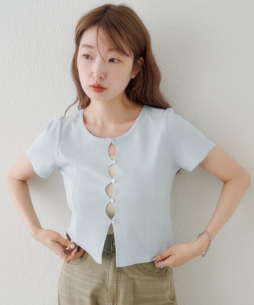 Kastane(カスタネ)の「【花柄&無地】ピコポコTEE(Tシャツ/カットソー・レディース・オフホワイト/ホワイト/ネイビー/サックスブルー/イエロー・FREE)」の13枚目の写真
