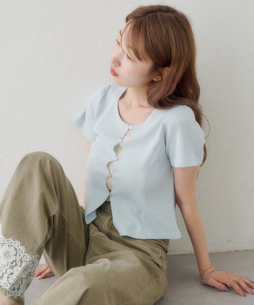 Kastane(カスタネ)の「【花柄&無地】ピコポコTEE(Tシャツ/カットソー・レディース・オフホワイト/ホワイト/ネイビー/サックスブルー/イエロー・FREE)」の15枚目の写真