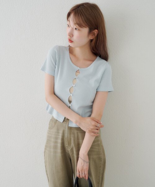 Kastane(カスタネ)の「【花柄&無地】ピコポコTEE(Tシャツ/カットソー・レディース・オフホワイト/ホワイト/ネイビー/サックスブルー/イエロー・FREE)」の16枚目の写真