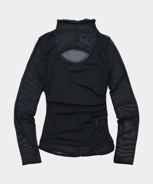 PLACE STUDIO(プレイススタジオ)の「シースルーメッシュシャーリングバックスリットノースリーブレイヤードロングスリーブハイネックTシャツ_2COLOR(Tシャツ/カットソー・レディース・ホワイト/ブラック・FREE)」の3枚目の写真