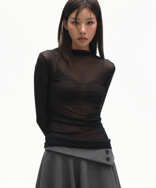 PLACE STUDIO(プレイススタジオ)の「シースルーメッシュシャーリングバックスリットノースリーブレイヤードロングスリーブハイネックTシャツ_2COLOR(Tシャツ/カットソー・レディース・ホワイト/ブラック・FREE)」の7枚目の写真