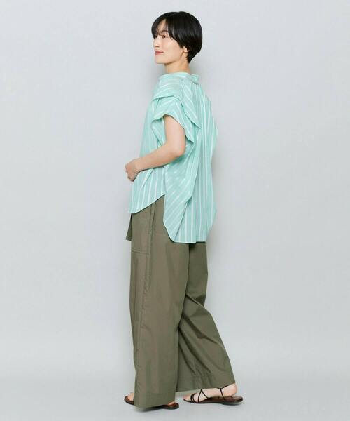 MOGA（モガ）の「キュプラドビーストライプバンドカラーシャツブラウス（シャツ/ブラウス・レディース・グリーン/オレンジ・2）」の10枚目の写真