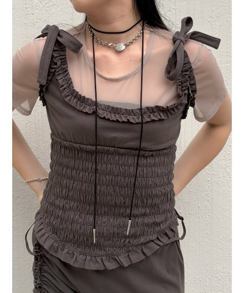 ELCHELE(エルチェレ)の「FRILL CUT CAMI(Tシャツ/カットソー・レディース・ブルー/オフホワイト/スミクロ・FREE)」の1枚目の写真