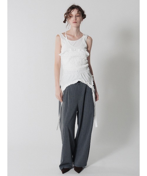 ELCHELE(エルチェレ)の「FRILL CUT CAMI(Tシャツ/カットソー・レディース・ブルー/オフホワイト/スミクロ・FREE)」の11枚目の写真