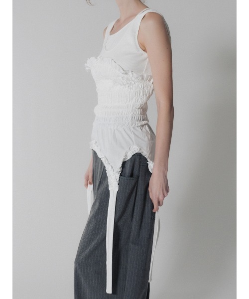 ELCHELE(エルチェレ)の「FRILL CUT CAMI(Tシャツ/カットソー・レディース・ブルー/オフホワイト/スミクロ・FREE)」の12枚目の写真
