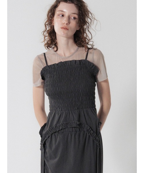 ELCHELE(エルチェレ)の「FRILL CUT CAMI(Tシャツ/カットソー・レディース・ブルー/オフホワイト/スミクロ・FREE)」の4枚目の写真