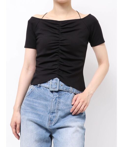 LAGUNAMOON（ラグナムーン）の「オフショルギャザーカットソー（Tシャツ/カットソー・レディース・モカ/ホワイト/ブラック・FREE）」の2枚目の写真