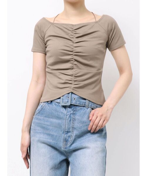 LAGUNAMOON（ラグナムーン）の「オフショルギャザーカットソー（Tシャツ/カットソー・レディース・モカ/ホワイト/ブラック・FREE）」の3枚目の写真