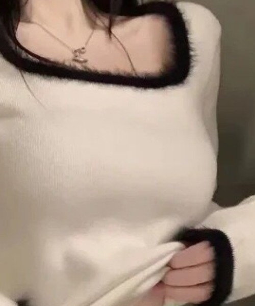NANEA(ナネア)の「配色スクエアネックニットロンT(ニット/セーター・レディース・ホワイト/ブラック/ピンク・フリー)」の6枚目の写真