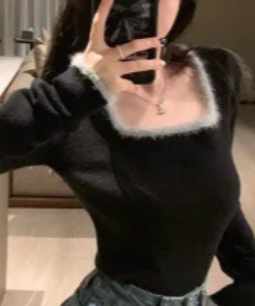 NANEA(ナネア)の「配色スクエアネックニットロンT(ニット/セーター・レディース・ホワイト/ブラック/ピンク・フリー)」の7枚目の写真