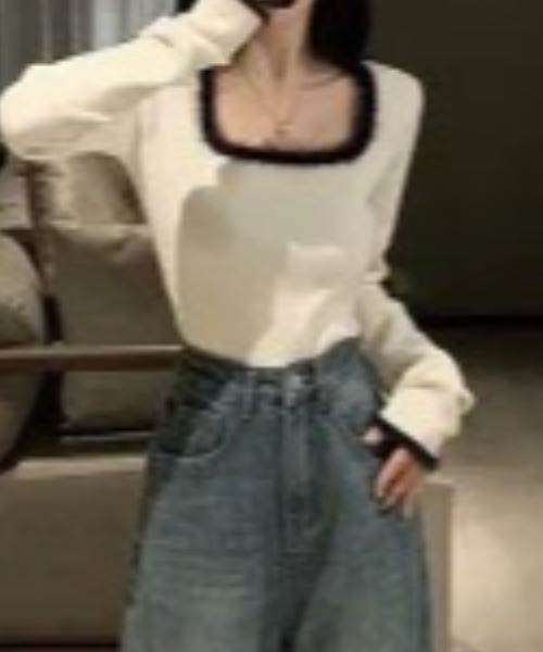 NANEA(ナネア)の「配色スクエアネックニットロンT(ニット/セーター・レディース・ホワイト/ブラック/ピンク・フリー)」の5枚目の写真