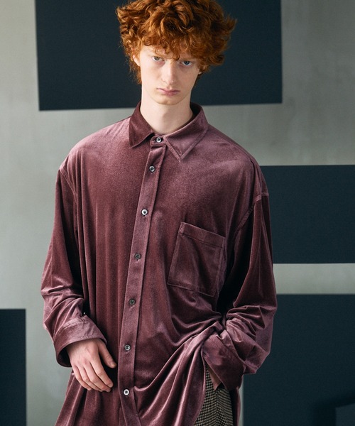 MAISON SPECIAL(メゾンスペシャル)の「《UNISEX》Glossy Velour Prime-Over Long Sleeve Shirt Coat/グロッシーベロアプライムオーバーシャツコート【MAISON SPECIAL/メゾンスペシャル】(シャツ/ブラウス・メンズ・ピンク/グレイッシュベージュ/ブラック/ネイビー・0/2/1)」の14枚目の写真